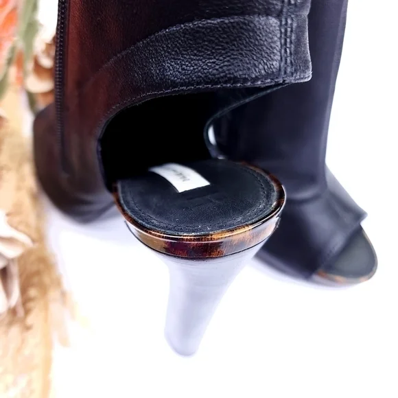 Diane Von Furstenberg Black Leather Platform Thick Heels Sz 8m - Picture 6 of 13